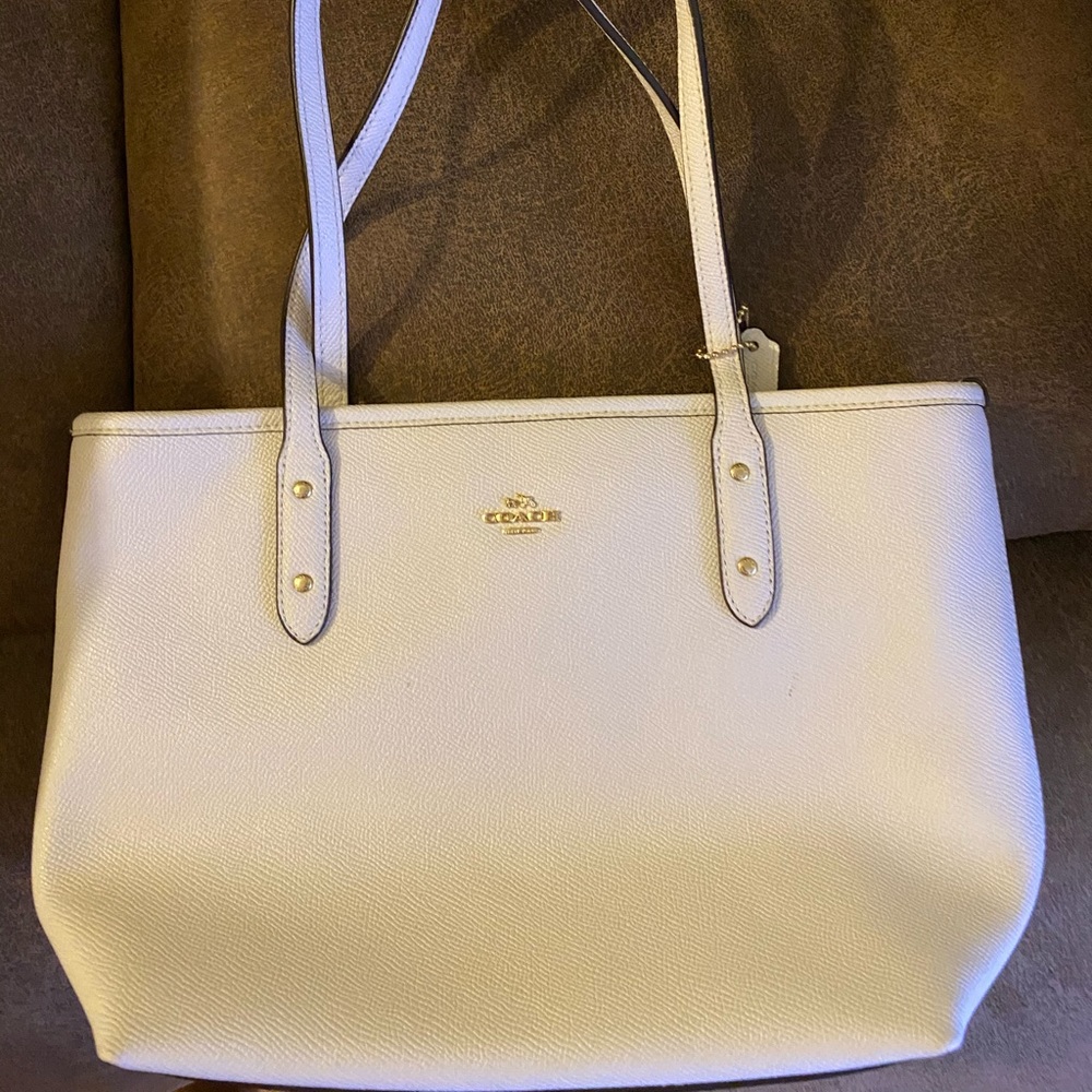 Coach White leather small tote